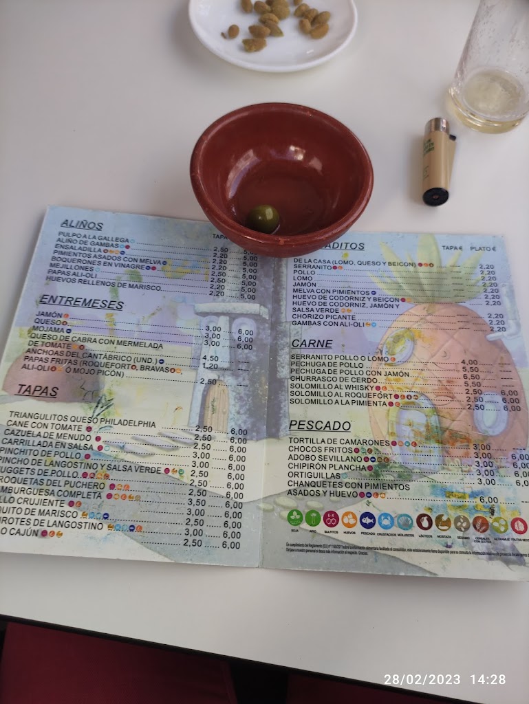 Bar La Esponjita — Carta
