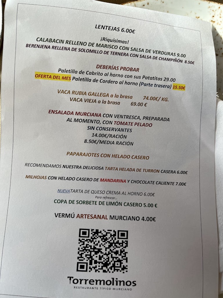 Restaurante Torremolinos — Carta