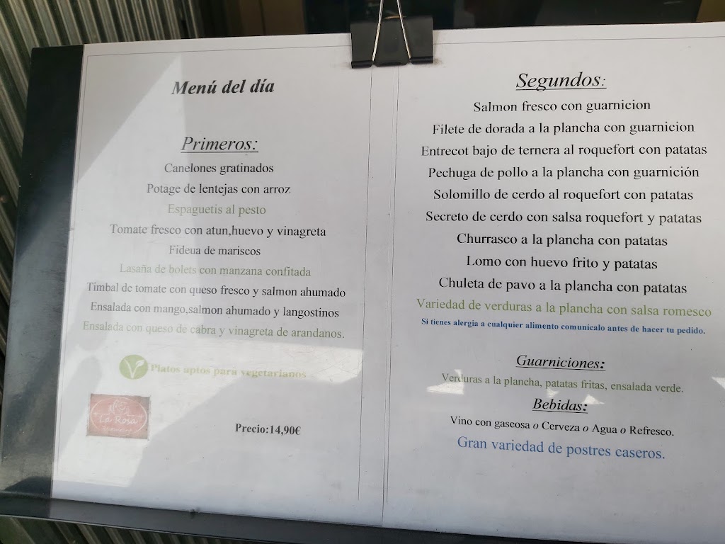 La Rosa Restaurant — Carta