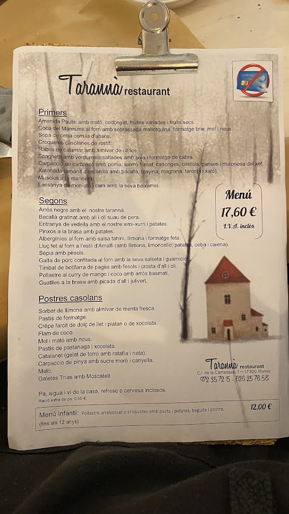 Restaurante Taranna (Blanes) — Carta