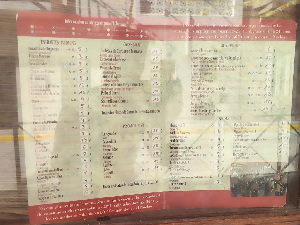 Restaurante Estrella de Africa — Carta