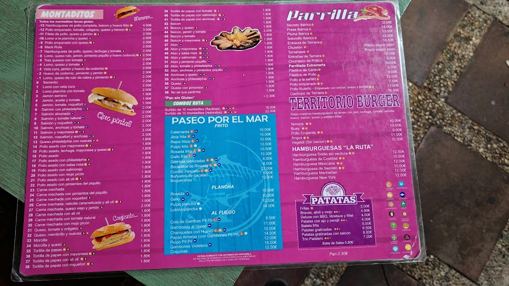Restaurante La Ruta — Carta
