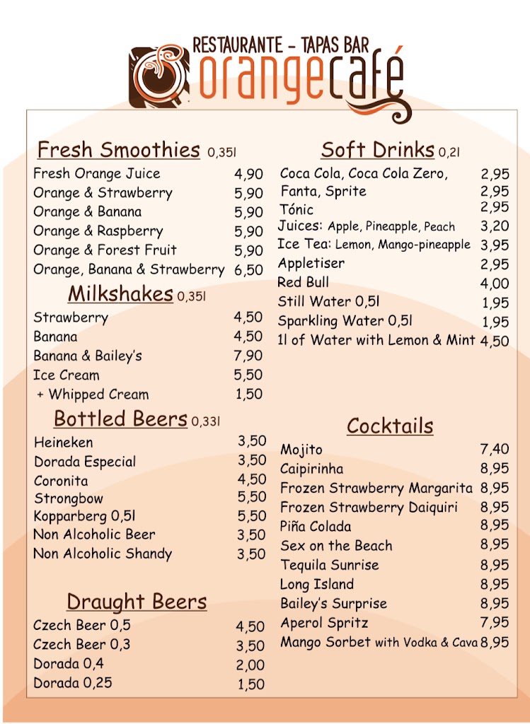 Orange Cafe - Comida Checa en Tenerife - Cerveceria Checa — Carta