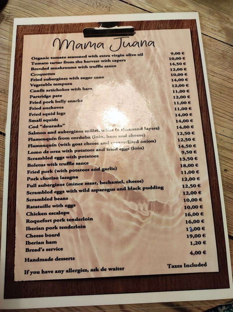 Bar Mama Juana Ubeda — Carta