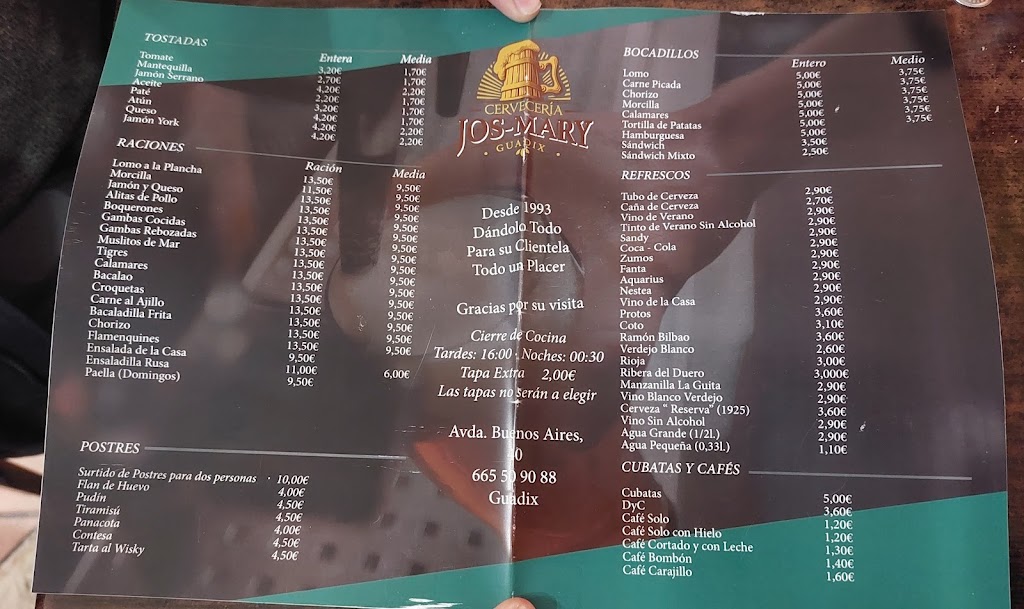 Bar Jos Mary — Carta