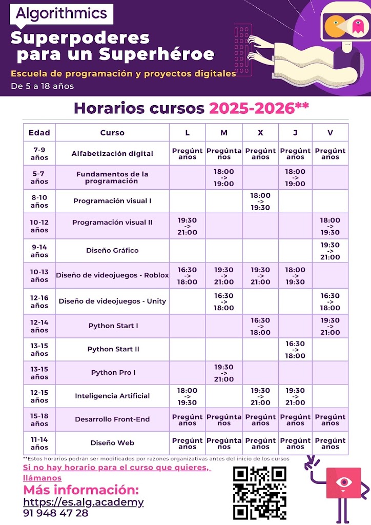Algorithmics Rivas-Vaciamadrid. Escuela de programacion para ninos/as y jovenes de 5 a 18 anos