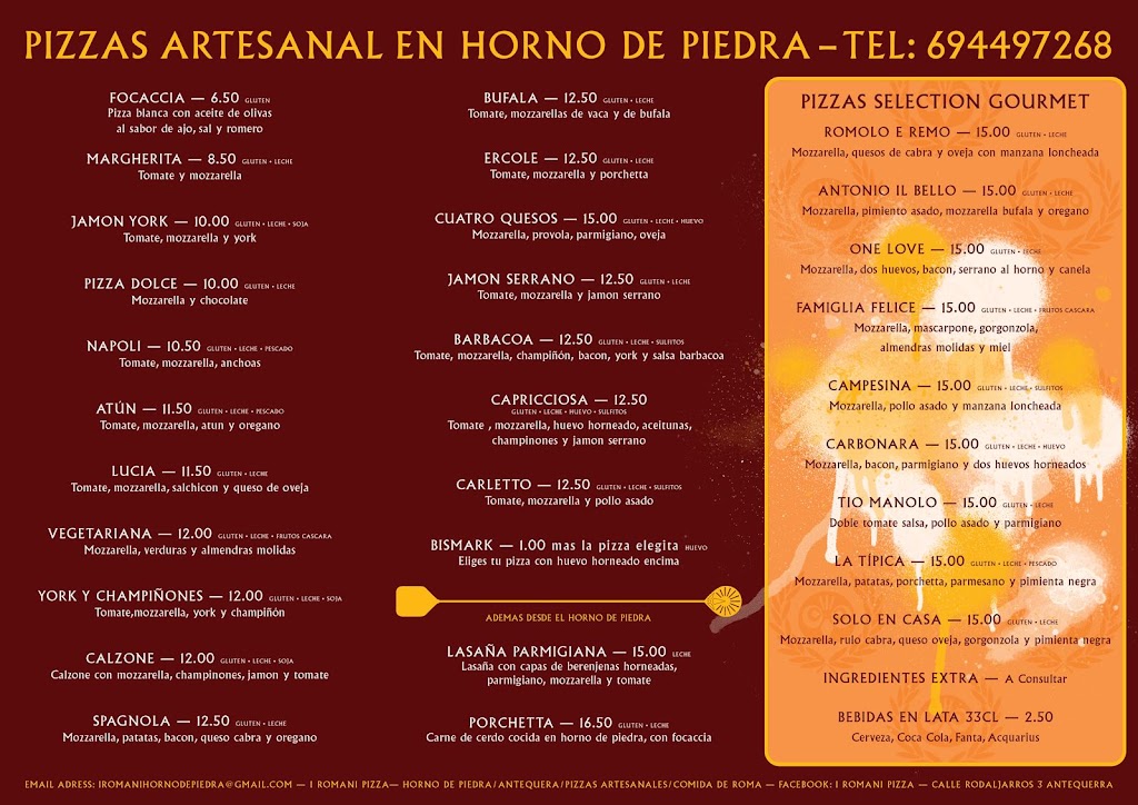 I Romani Pizza — Carta