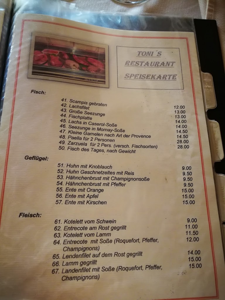Toni's Restaurant — Carta