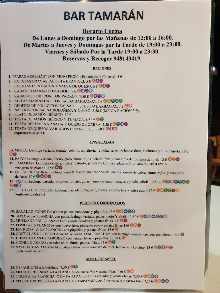 Bar Tamaran | Ezcaba Pamplona — Carta