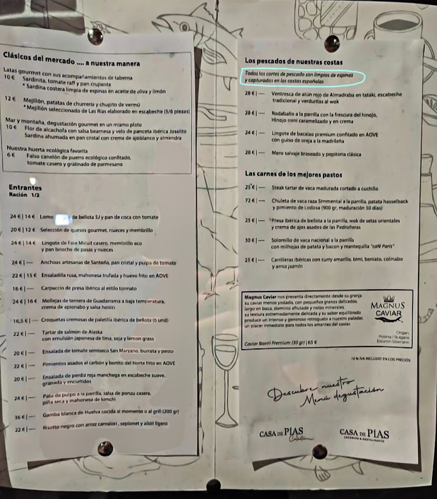 Restaurante Casa de Pias — Carta