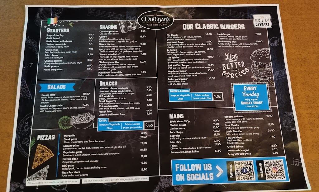 Mulligan's Gran Canaria — Carta