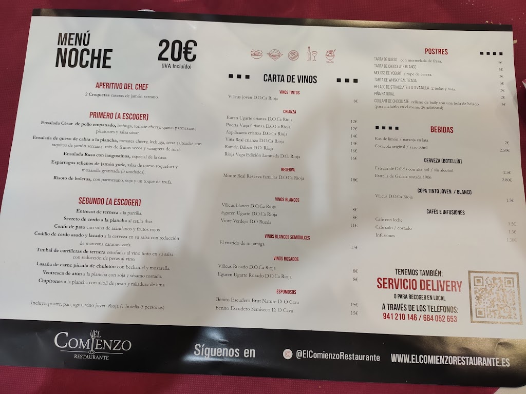 El Comienzo Restaurante — Carta