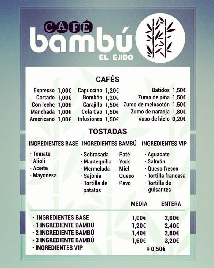 Cafe Bambu El Ejido — Carta