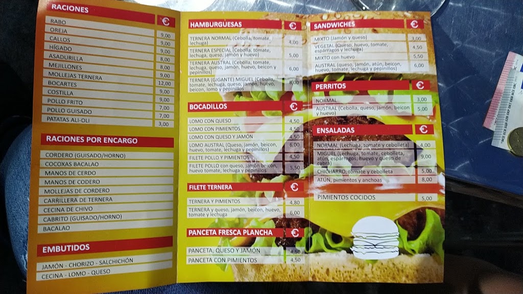 Bar Austral — Carta