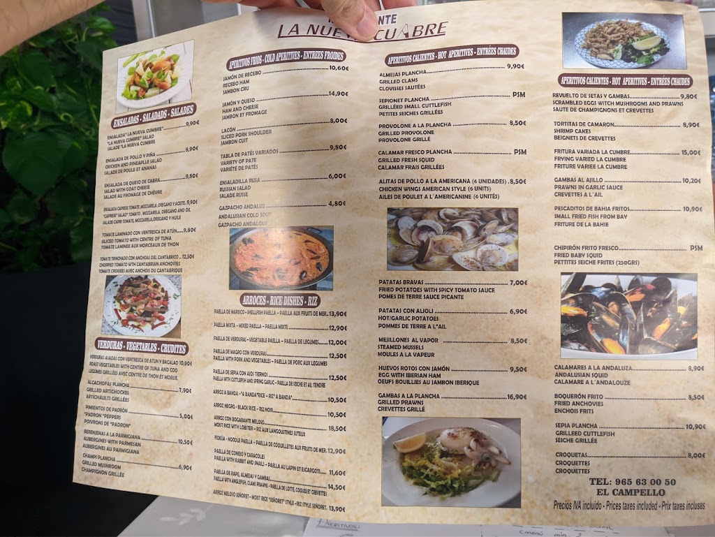 Restaurante "La Nueva Cumbre" — Carta