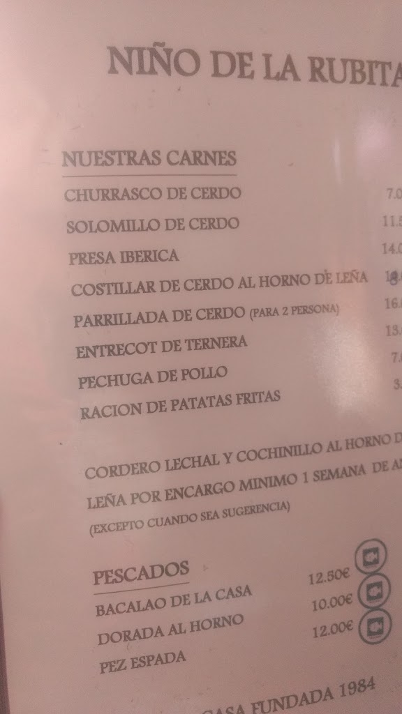 Parrilla El Nino De La Rubita — Carta