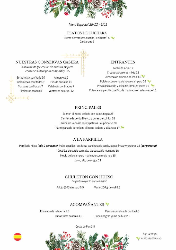 Restaurante Finca Tres Roques — Carta