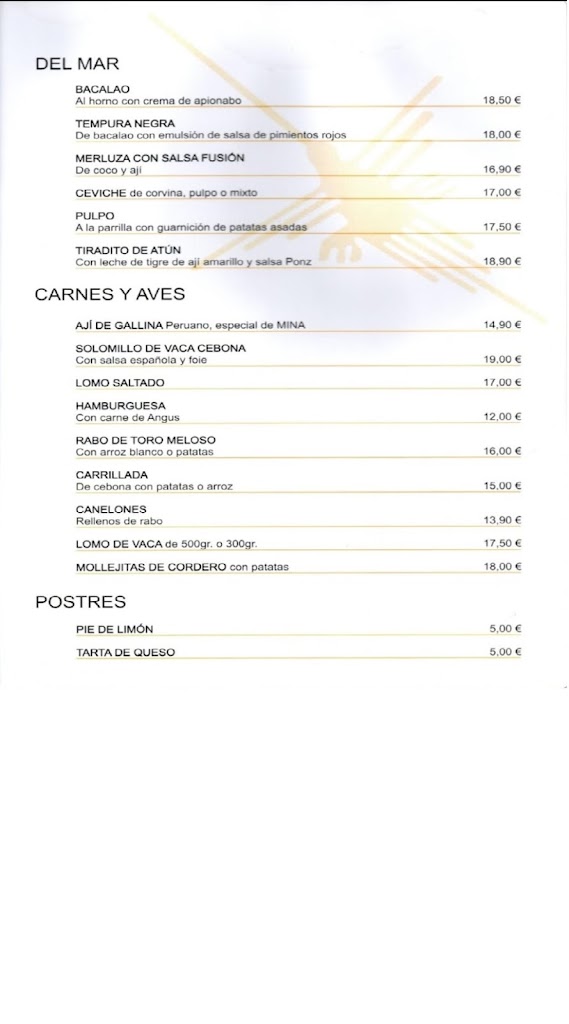 Mina Gastrobar — Carta
