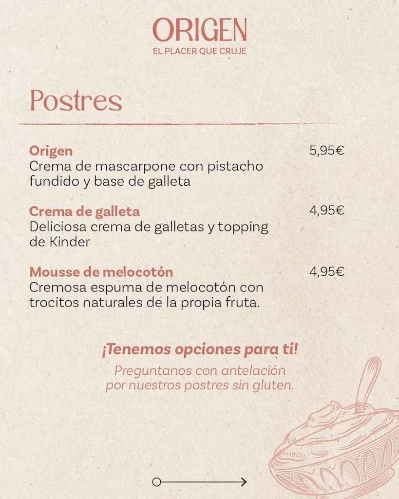 Restaurante Origen Jaen — Carta