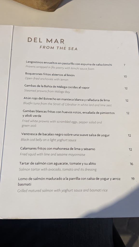 La Barra de Casa Paco — Carta
