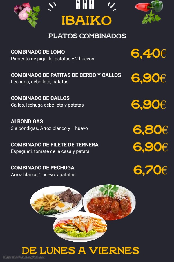Restaurante, Cafe y Helados Ibaiko — Carta