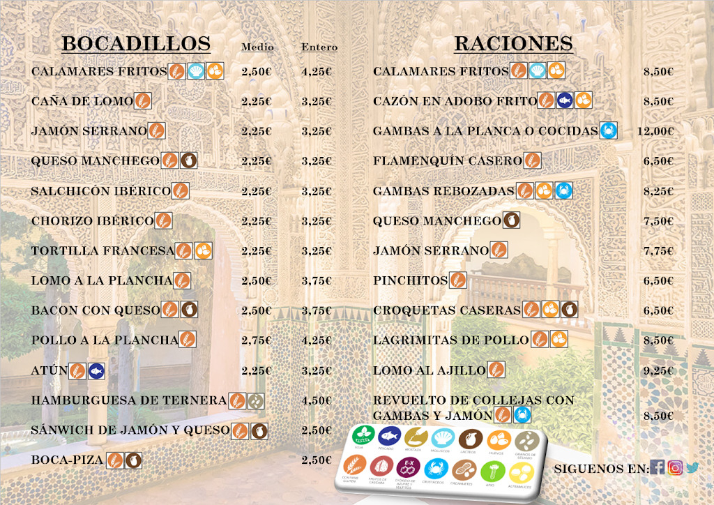 Restaurante Alhambra — Carta
