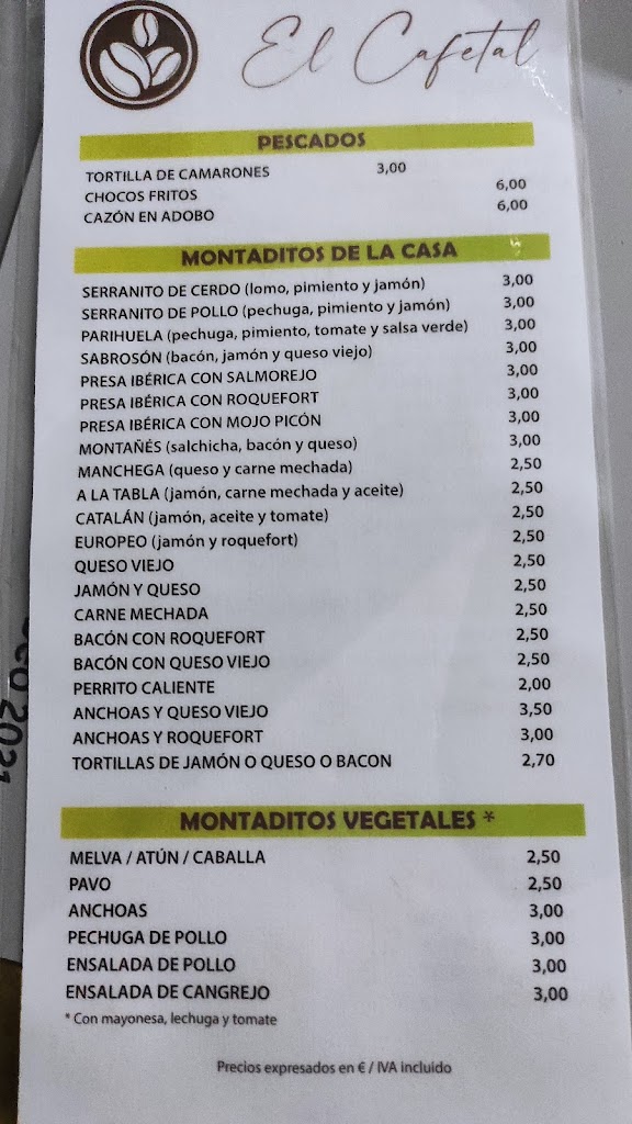 El Cafetal — Carta
