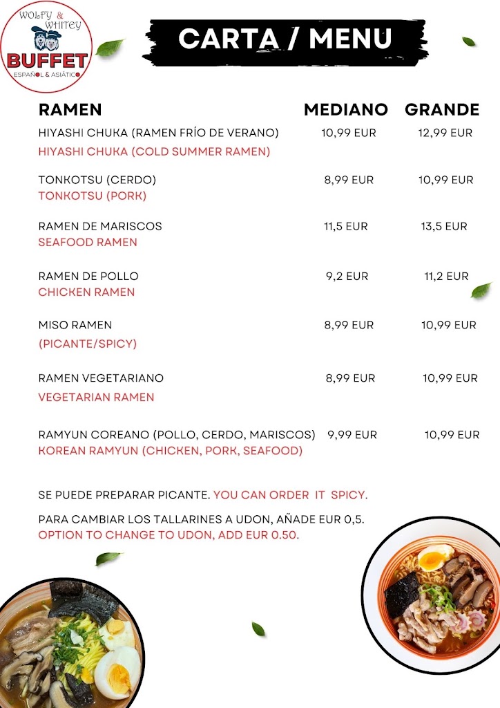 Wolfy&Whitey Buffet Espanol&Asiatico — Carta