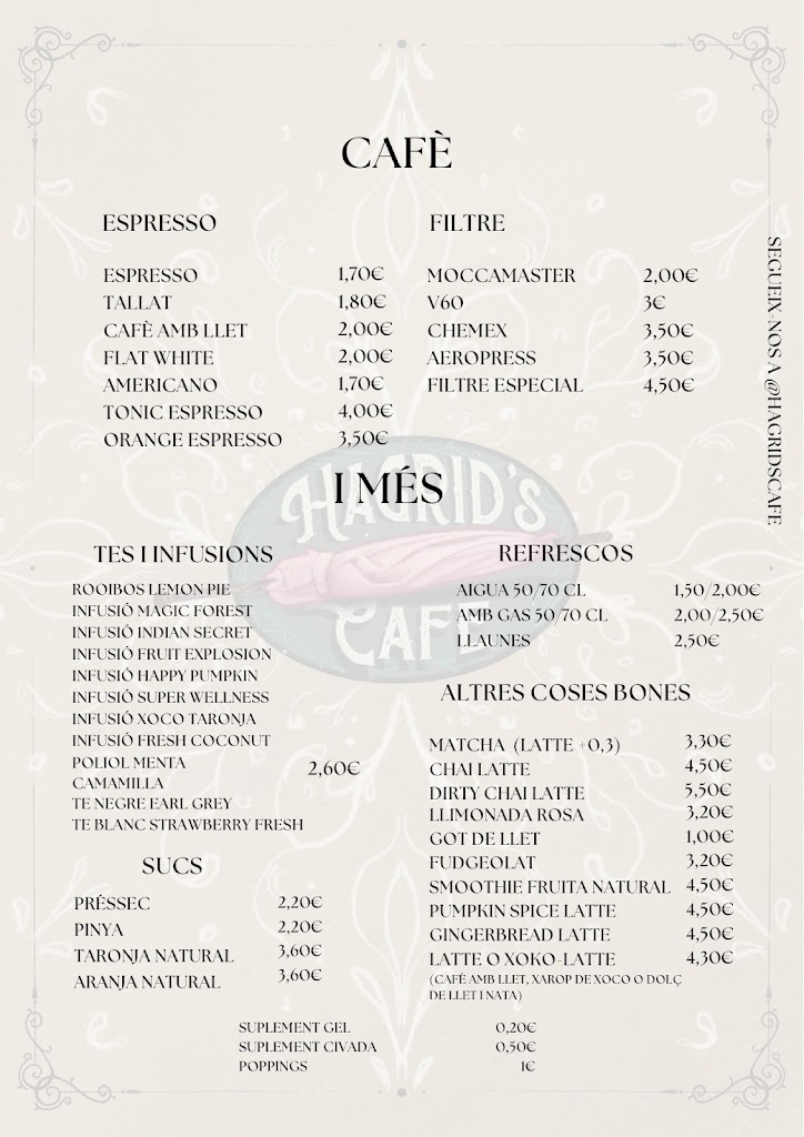 Hagrid's Cafe - Menjar america - Specialty coffee - Soda Fountain - Jocs de taula - Brunch — Carta