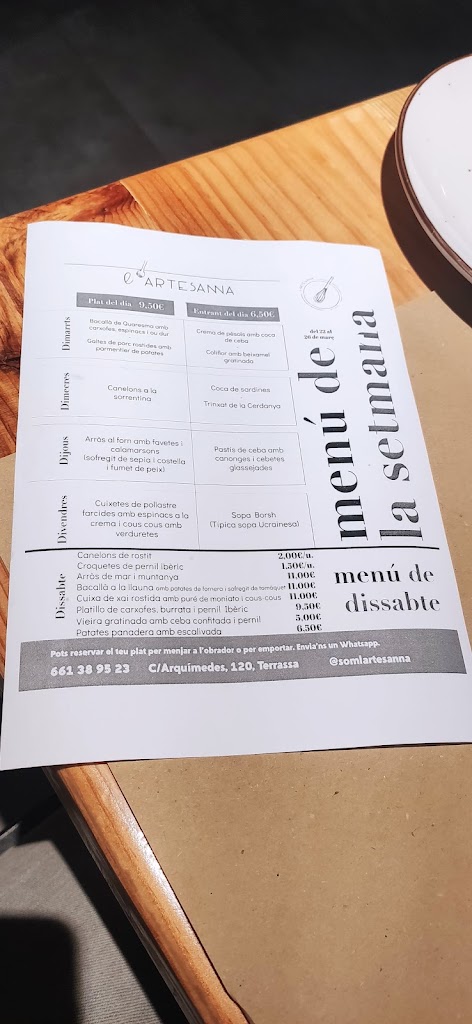 Restaurant L'Artesanna — Carta