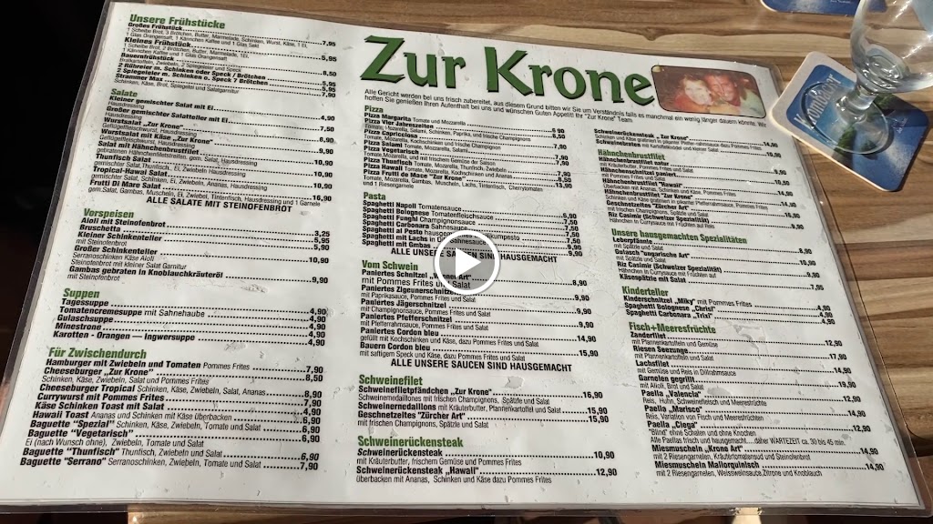 Cafeteria zur Krone — Carta