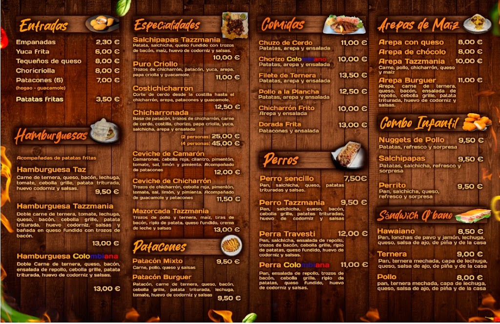 Tazzmania Restaurante Bar Latino Colombiano — Carta