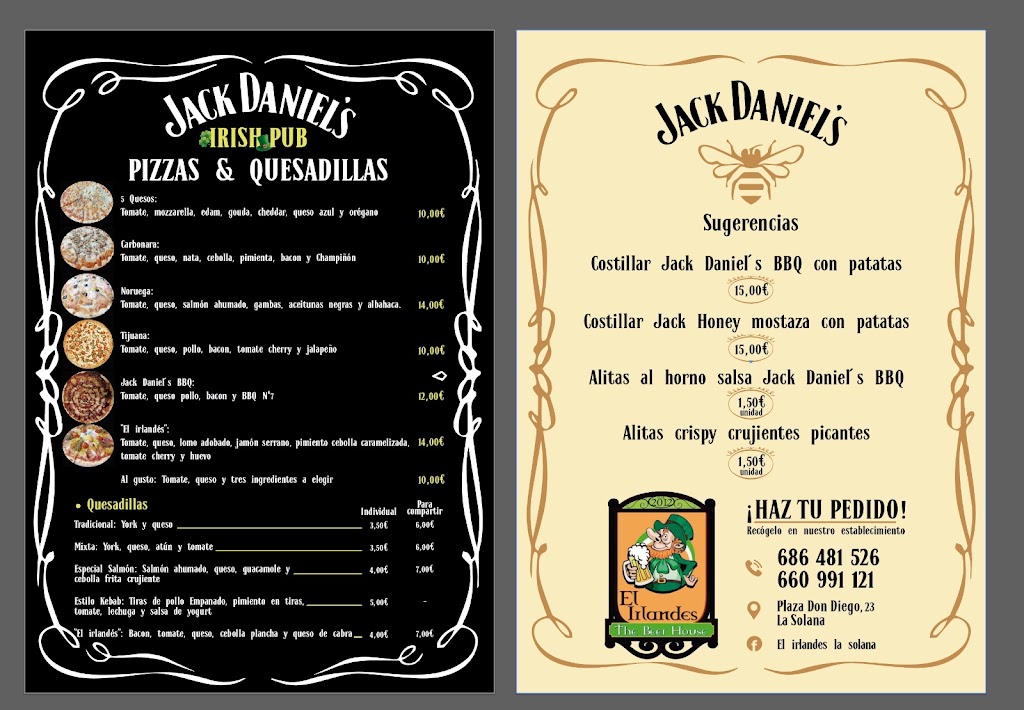 El Irlandes The Beer House — Carta