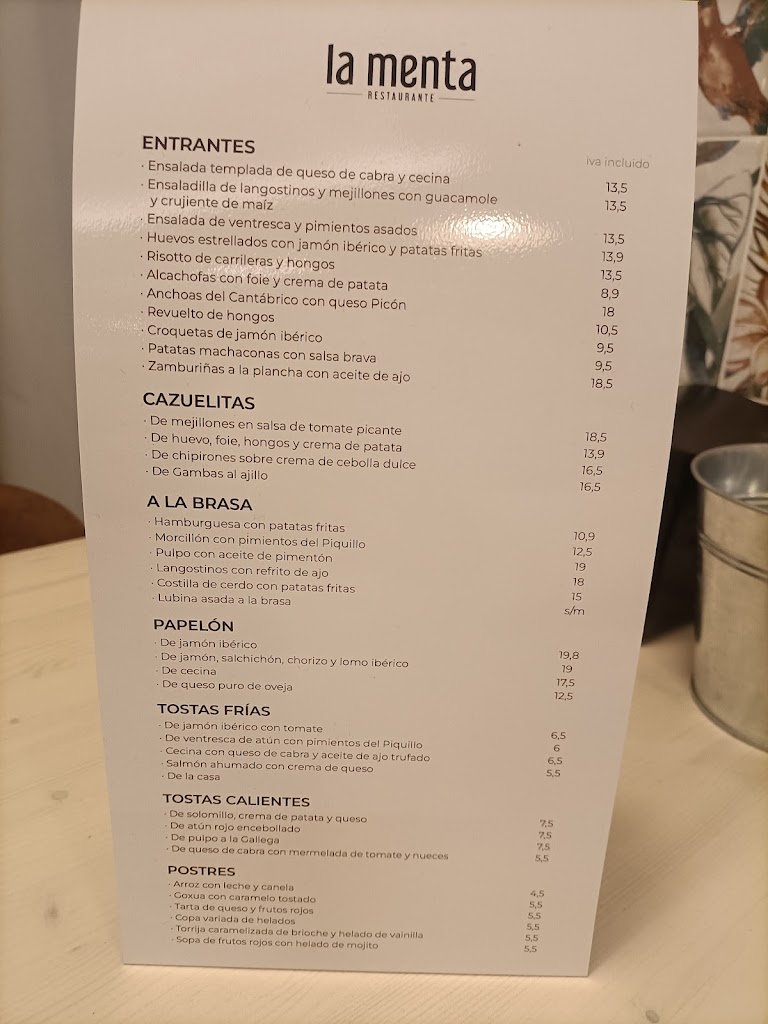 Restaurante la Menta — Carta