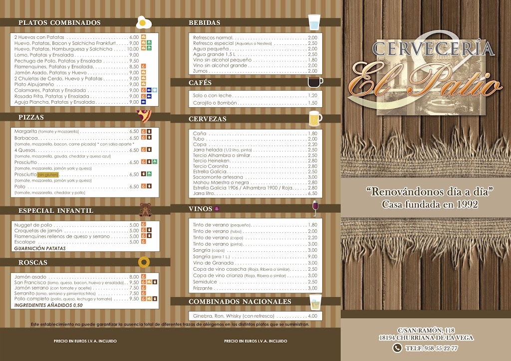 Cerveceria El Patio - Varadero — Carta