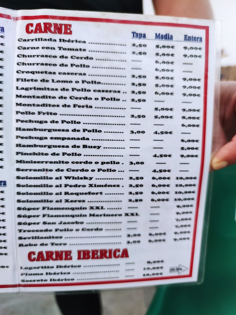 Bar piscina publica — Carta