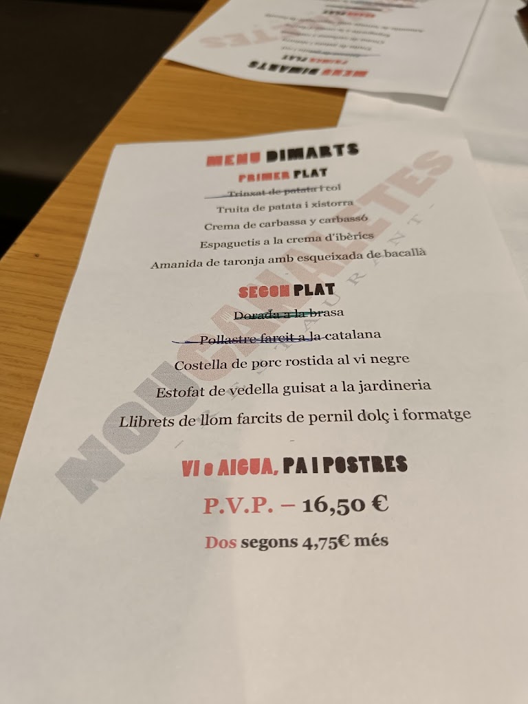 Restaurant Nou Canaletes — Carta