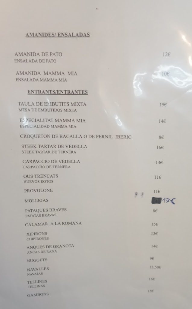 Asador Mamma Mia — Carta