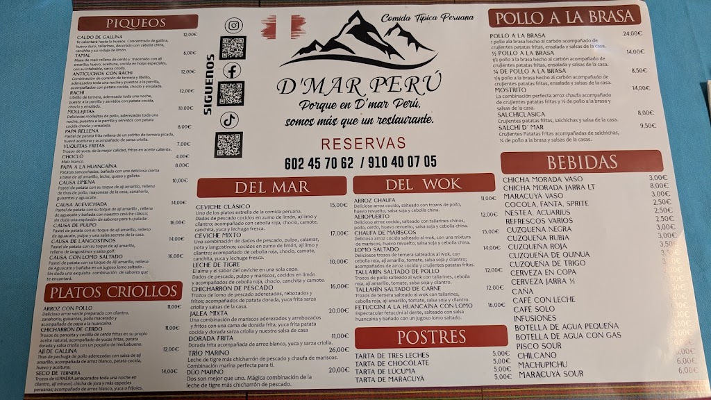 Restaurante D'mar Peru — Carta