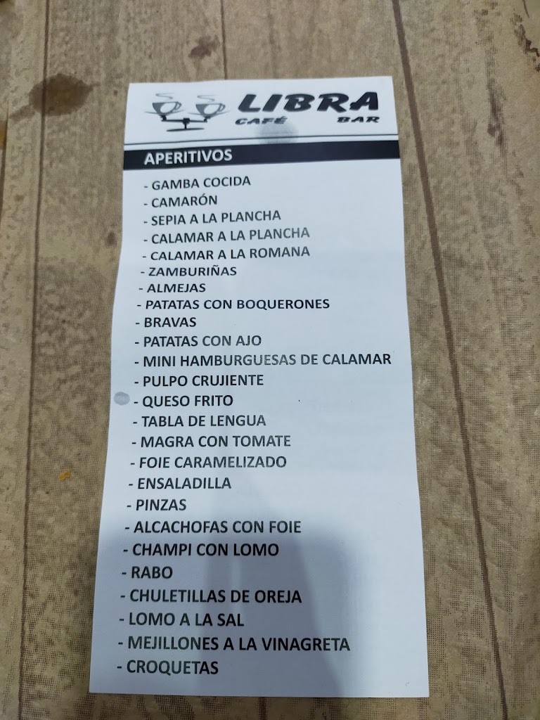 Cafe Bar Libra — Carta