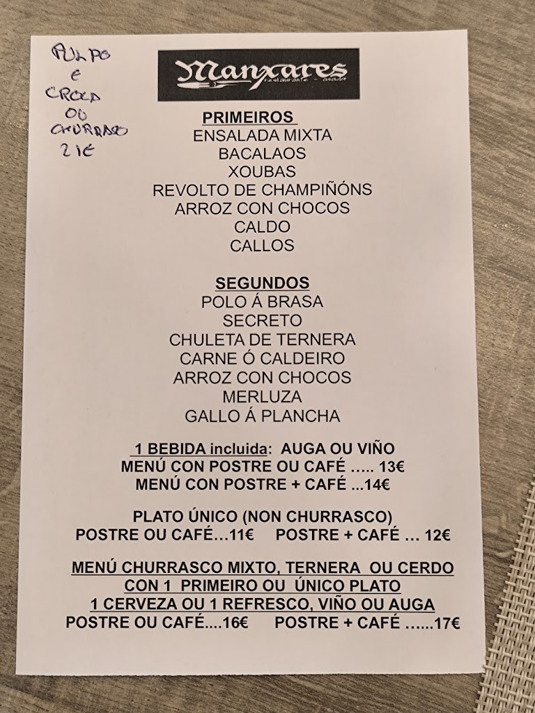 Restaurante Manxares — Carta