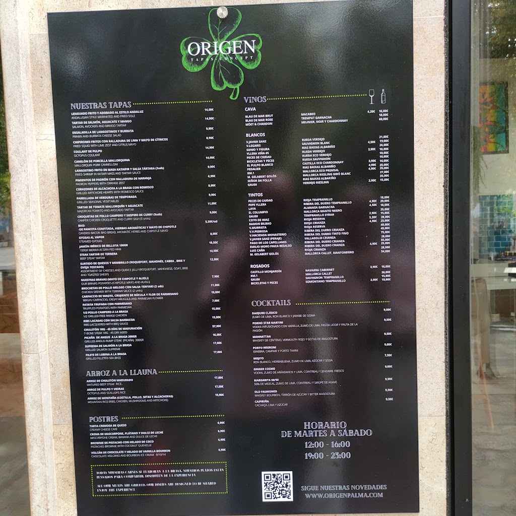 Origen tapas concept l Restaurante de tapas Palma — Carta