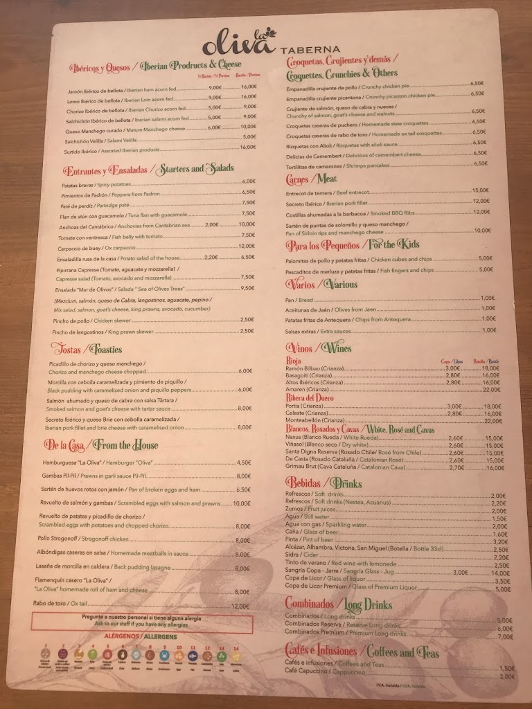 La Oliva Taberna — Carta
