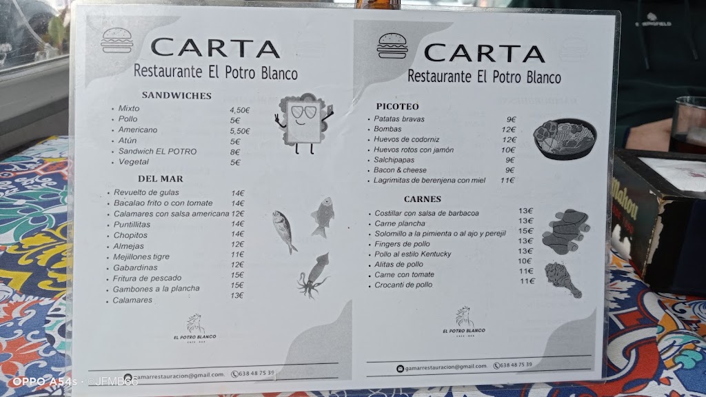 Restaurante Bar El Potro Blanco — Carta