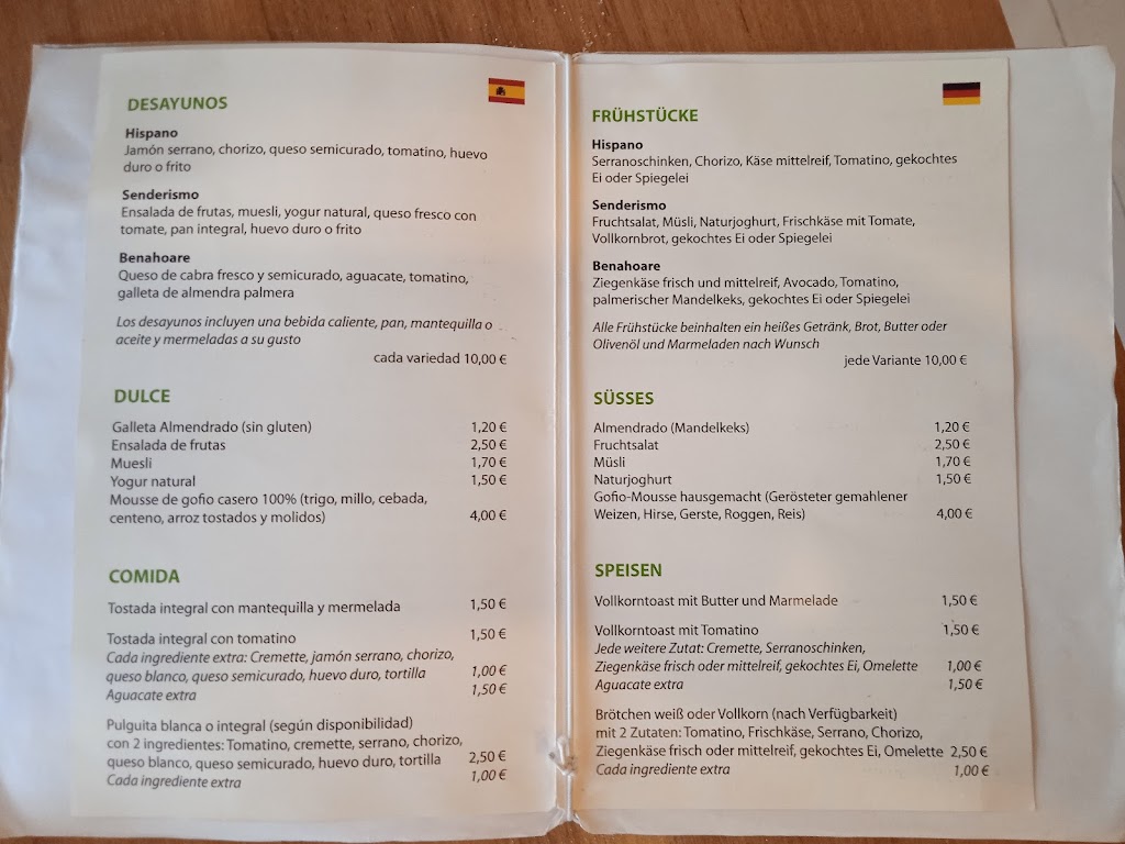 Cafe Idafe — Carta