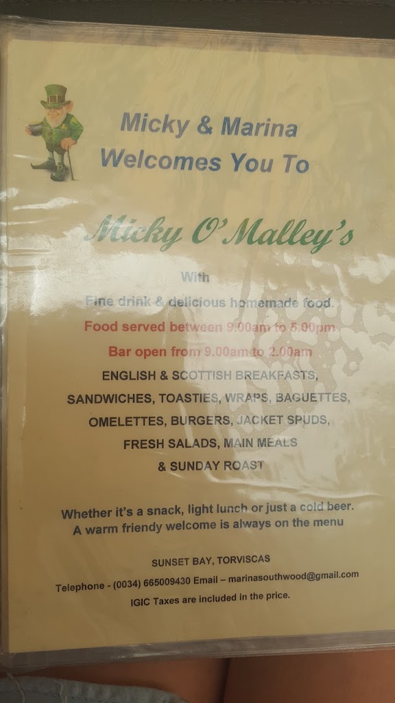 Micky O'Malley's — Carta