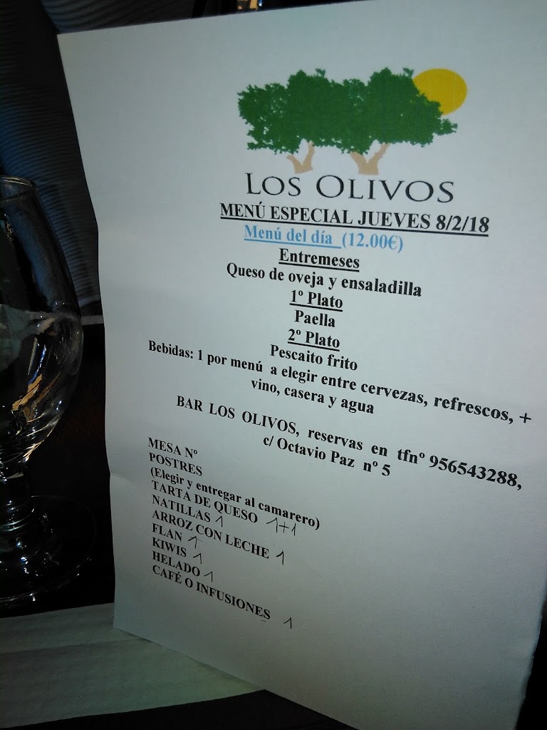 Bar Los Olivos — Carta