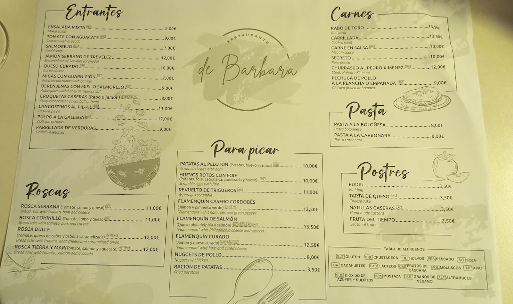 de Barbara restaurante — Carta