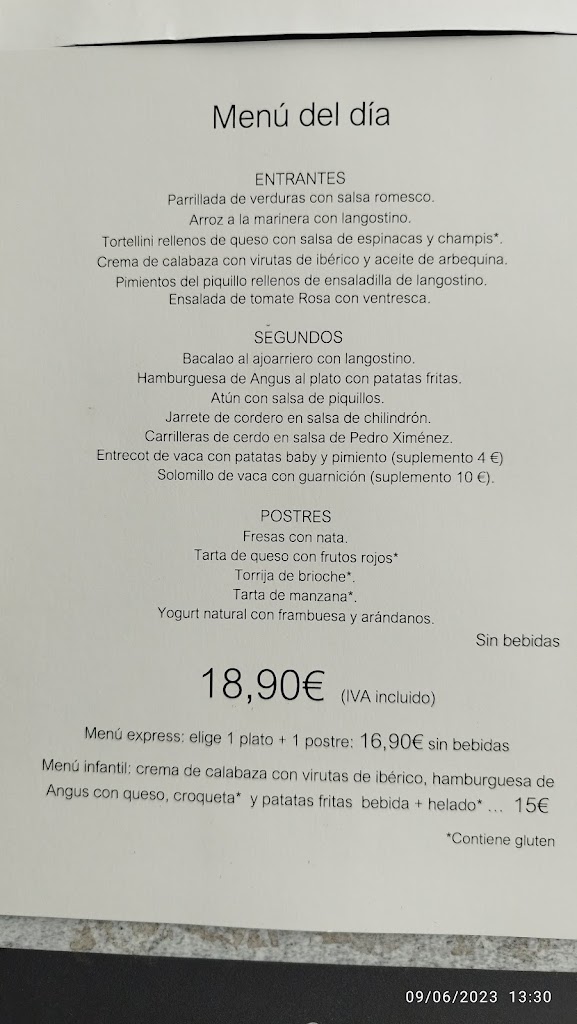 Bar Restaurante Nevada — Carta