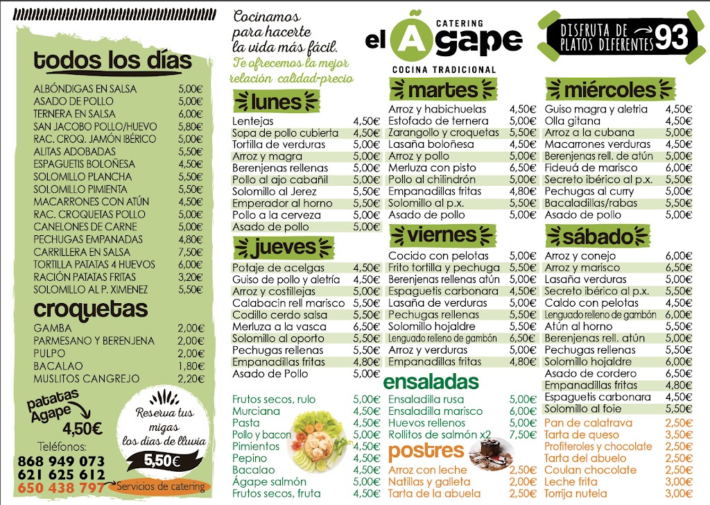 El Agape Restauracion — Carta
